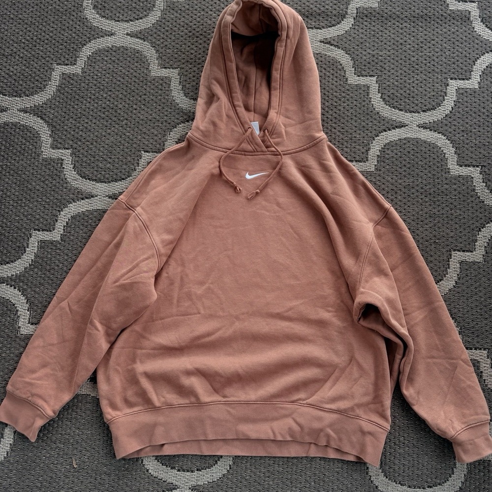 VTG Y2K Nike Hoodie Center Swoosh Brown Travis Scott Sweatshirt Boxy Size Large